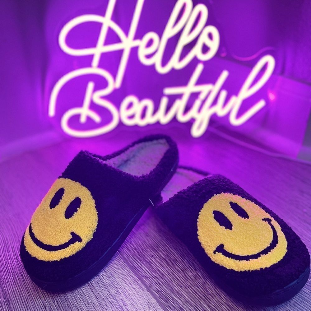 Yellow Smiley Face Happy Feet Cozy Slippers